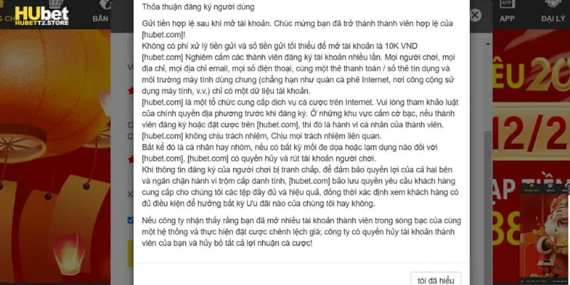 Xác nhận đăng ký HUBET 